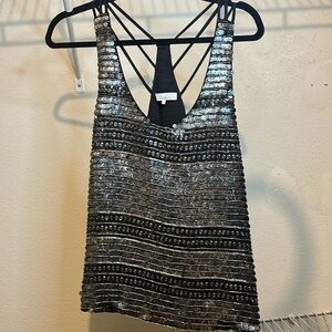 Parker sequined gunmetal beading detail tank; going-out dressy blouse/top